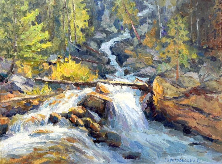 Картина под названием "river forest" - Evgeny Chernyakovsky, Подлинное произведение искусства, Масло Установлен на Деревянна…