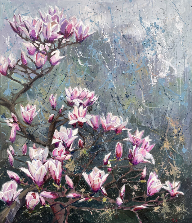 Картина под названием "Magnolia" - Evgeny Chernyakovsky, Подлинное произведение искусства, Масло Установлен на Деревянная ра…