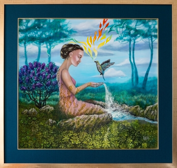 Painting titled "Tenderness, Czułość" by Ewa Ludwig, Original Artwork, Oil Mounted on Wood Stretcher frame