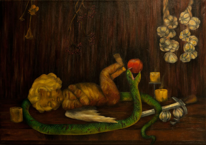 Painting titled "Искушение" by Anna Baranova, Original Artwork, Oil