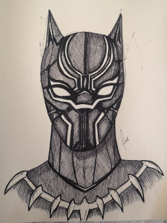 Drawing titled "Black Panther" by El Maestro, Original Artwork, Ballpoint pen