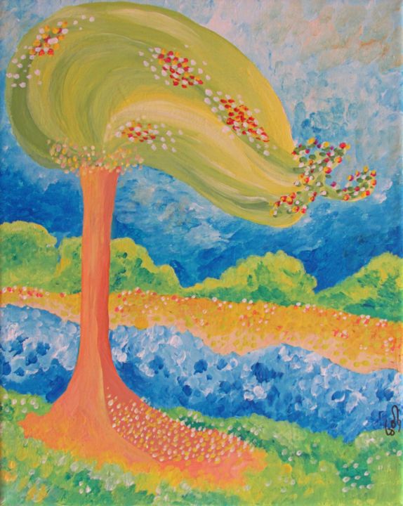 Картина под названием "Árbol en primavera" - Fabiana Iglesias, Подлинное произведение искусства, Акрил Установлен на Деревян…
