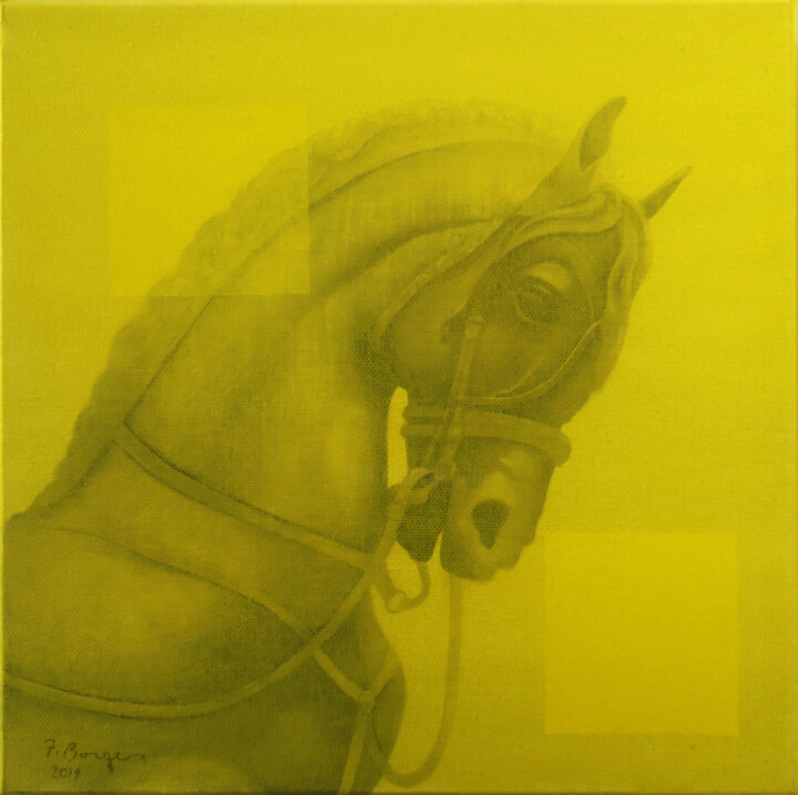 Painting titled "LE CHEVAL JAUNE" by Fábio Borges, Original Artwork, Acrylic Mounted on Wood Stretcher frame
