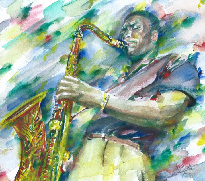 "JOHN COLTRANE water…" başlıklı Tablo Lautir tarafından, Orijinal sanat, Suluboya