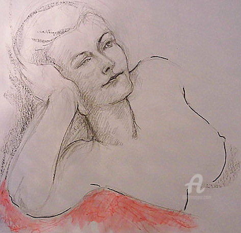 Dibujo titulada "Chut...Elle rêve." por Fabienne Verastegui, Obra de arte original, Tinta