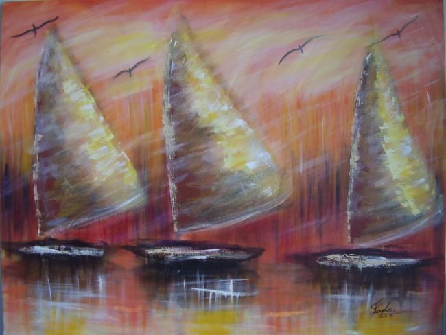 Painting titled "BARCOS A VELA" by Fada Fadul, Original Artwork, Oil