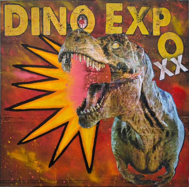 「DINO EXPO XX」というタイトルのコラージュ Fake Artによって, オリジナルのアートワーク, コラージュ