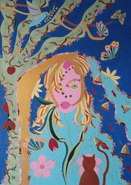 Painting titled "EDEN'S GARDEN" by Fanny Touchet, Original Artwork, Acrylic Mounted on Wood Stretcher frame