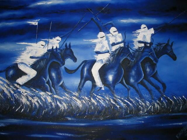 Peinture intitulée "Desert Warriors" par Joseph Kwaw Besoabewie, Œuvre d'art originale, Huile