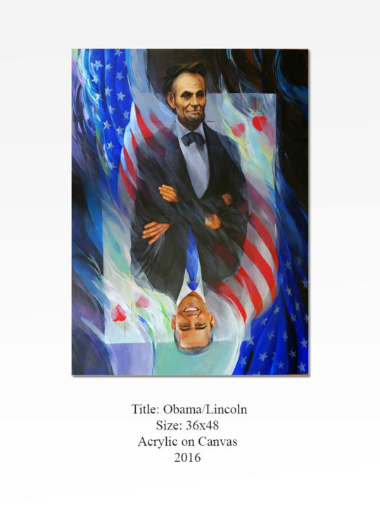 Painting titled "Obama/Lincoln" by Farhad Amini, Original Artwork, Acrylic