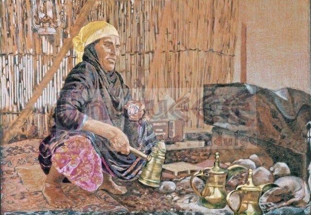 Pintura titulada "Druze Woman Boiling…" por Farkas Fischhof, Obra de arte original, Oleo