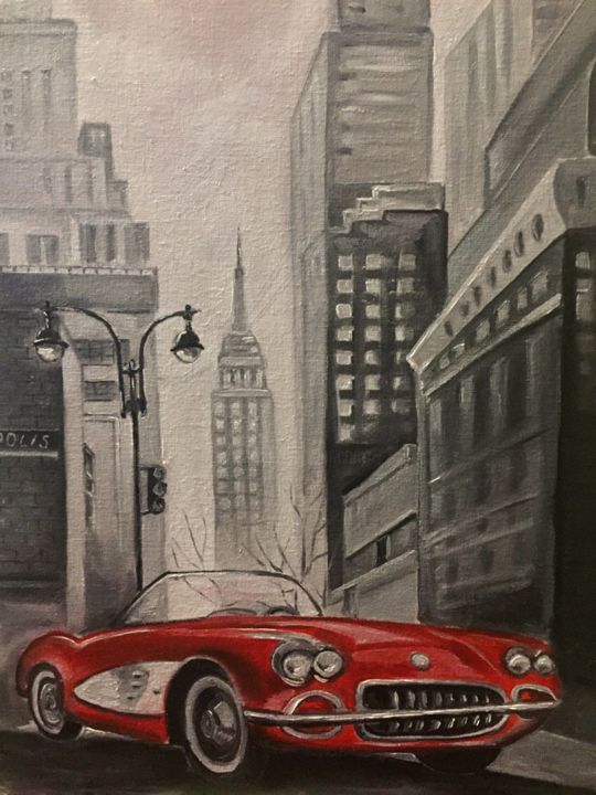 Картина под названием "Car Lover, NY, New…" - Елена Фаршиди, Подлинное произведение искусства, Масло Установлен на Деревянна…