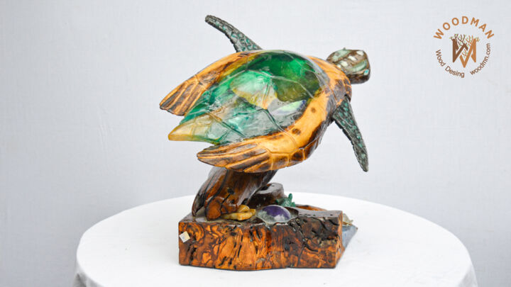 Scultura intitolato "Faruk Tak. "Caretta…" da Faruk Tak, Opera d'arte originale, Legno