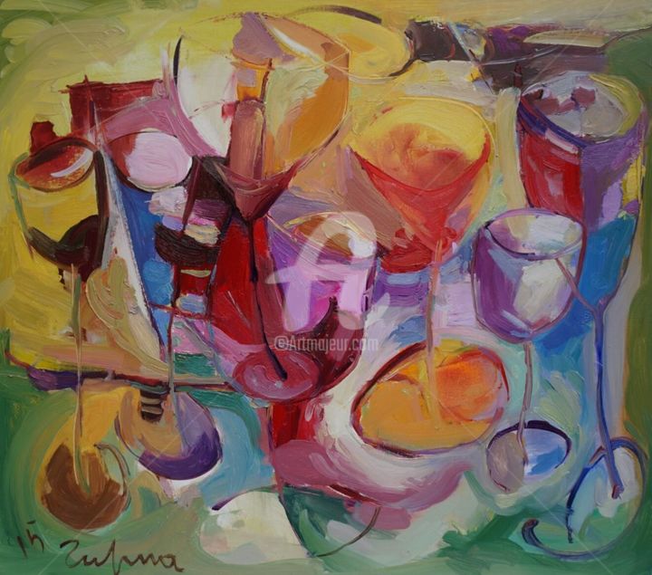 Painting titled "Glasses" by Tufina, Original Artwork, Oil