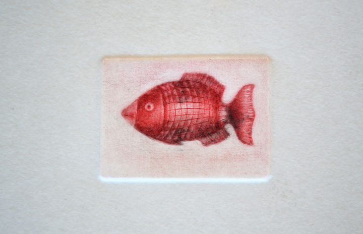 Printmaking titled "Petit poisson rouge" by François Crinel, Original Artwork, Engraving