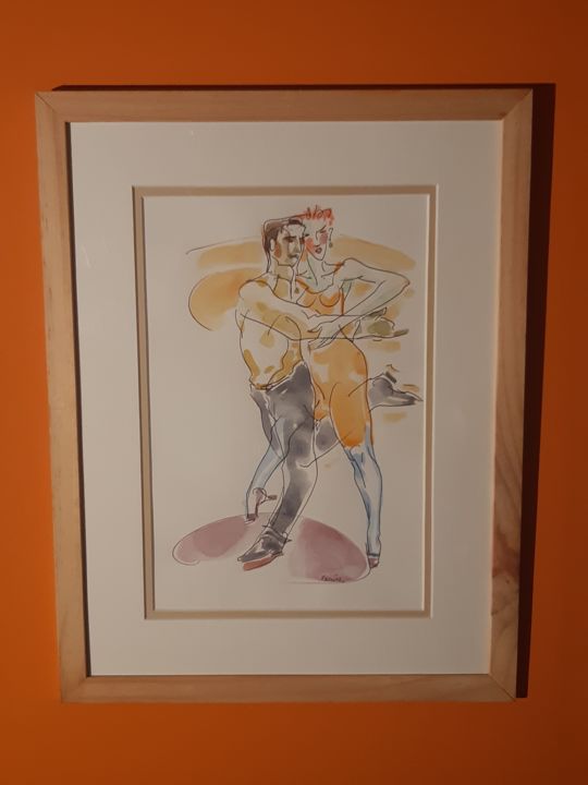 Drawing titled "Tango ganalo" by Feder, Original Artwork, Watercolor