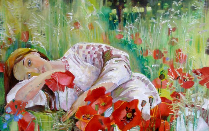 "Poppies" başlıklı Tablo Fedor Zubkov tarafından, Orijinal sanat, Petrol Ahşap Sedye çerçevesi üzerine monte edilmiş