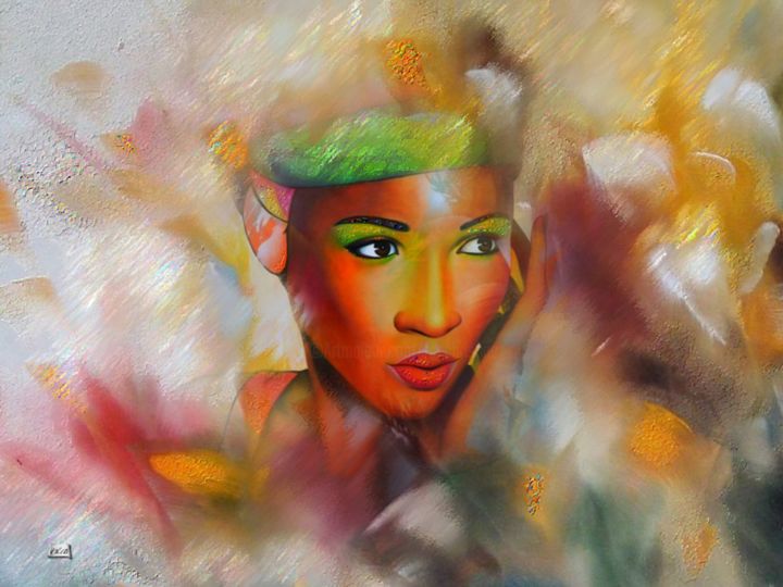 Digital Arts titled "N134. Femme Africai…" by Christine, Original Artwork, Digital Painting