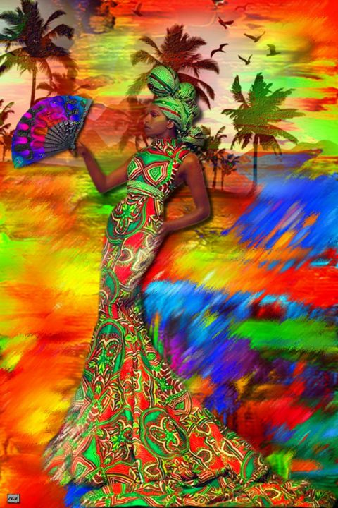 Digital Arts με τίτλο "N 262 La belle Afri…" από Christine, Αυθεντικά έργα τέχνης, Ψηφιακή ζωγραφική
