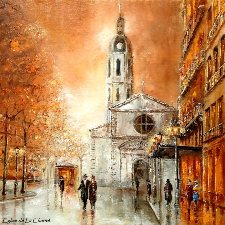 Peinture intitulée "Lyon Place Bellecou…" par Felix Boulay, Œuvre d'art originale, Huile