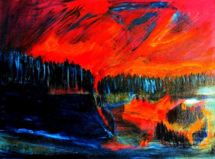 Картина под названием "Закат над Брусовой…" - Irina Dubinina, Подлинное произведение искусства, Темпера