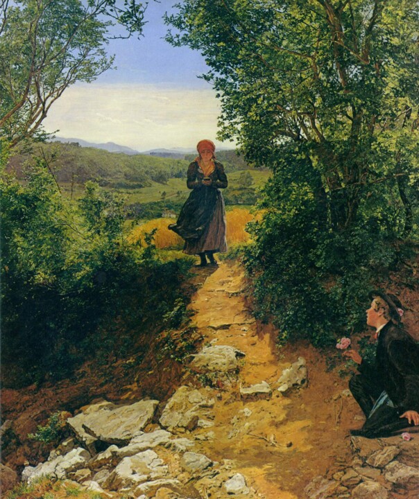 Painting titled "L'attendue" by Ferdinand Georg Waldmüller, Original Artwork, Oil