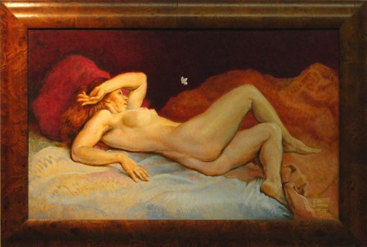 Pintura titulada "Nu au Papillon" por Fernand Dresse, Obra de arte original