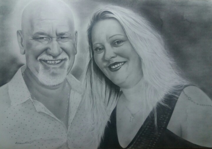 Drawing titled "Nequinho e Sirlene" by Fernando Costa, Original Artwork, Graphite