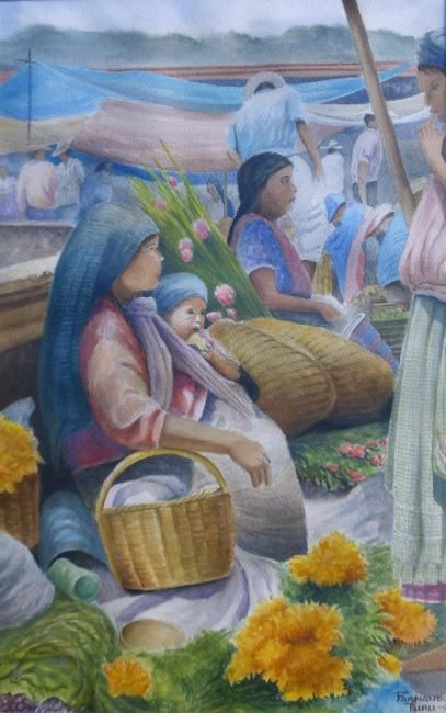 Painting titled "En el mercado" by Fernando Turu, Original Artwork, Oil