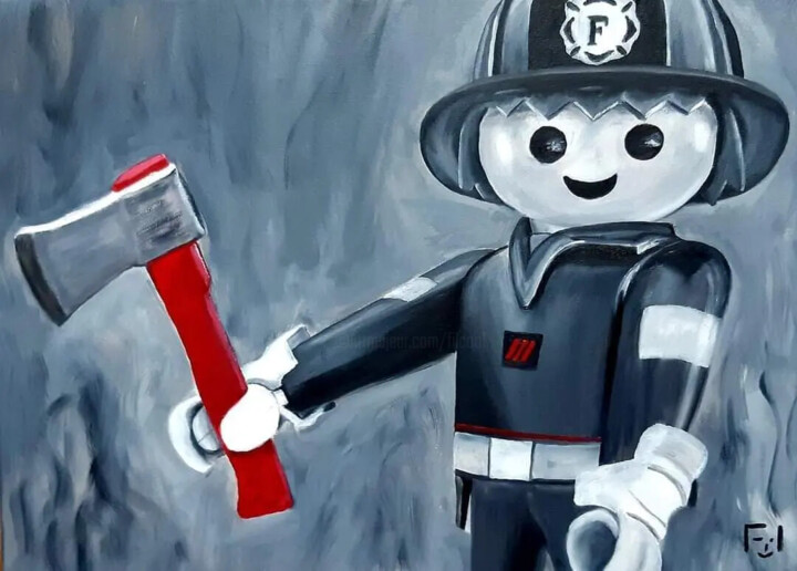 Malarstwo zatytułowany „Firefighter” autorstwa Fil Cool, Oryginalna praca, Olej