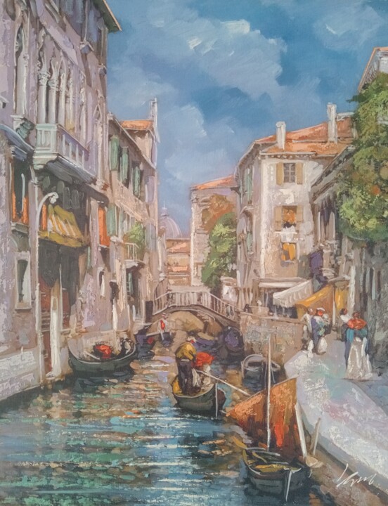 Painting titled "Venice canal painti…" by Filip Petrovic, Original Artwork, Acrylic