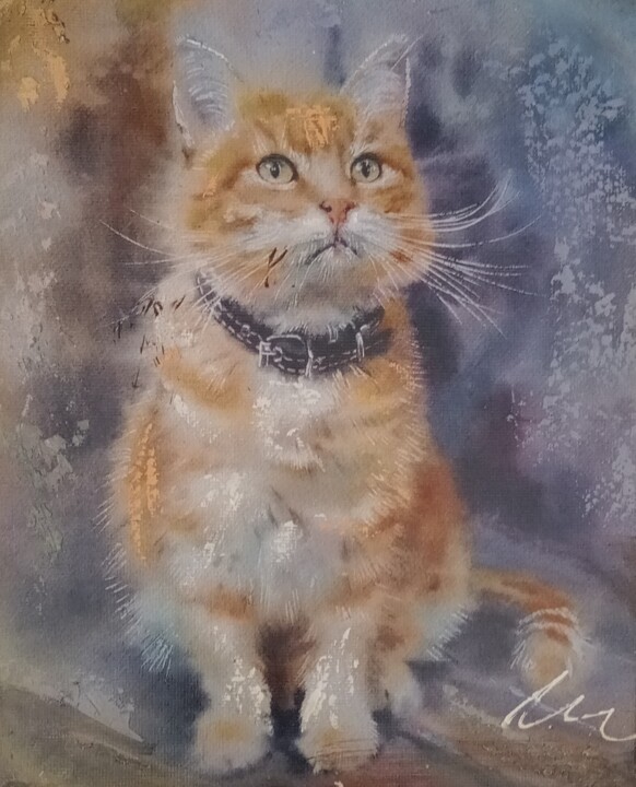 Malerei mit dem Titel "Golden cat acrylic…" von Filip Petrovic, Original-Kunstwerk, Acryl