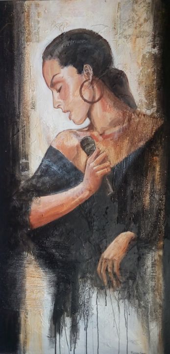 Pittura intitolato ""Saudade" Singer" da Filomena Campos, Opera d'arte originale, Acrilico