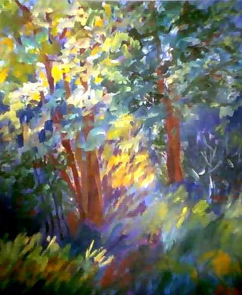 Painting titled "Sunny Forest" by Peter Abbott, Original Artwork