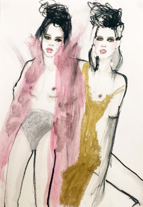 Pintura intitulada "Lana & friend" por Fiona Maclean, Obras de arte originais, Aquarela