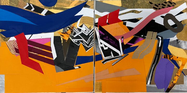 Collages titled "Chaos" by Flavia Sueng, Original Artwork, Collages Mounted on Wood Stretcher frame