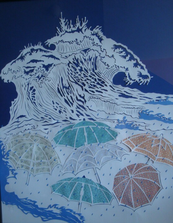 Colagens intitulada "Tsunami" por Flog, Obras de arte originais, Colagens Montado em Plexiglass