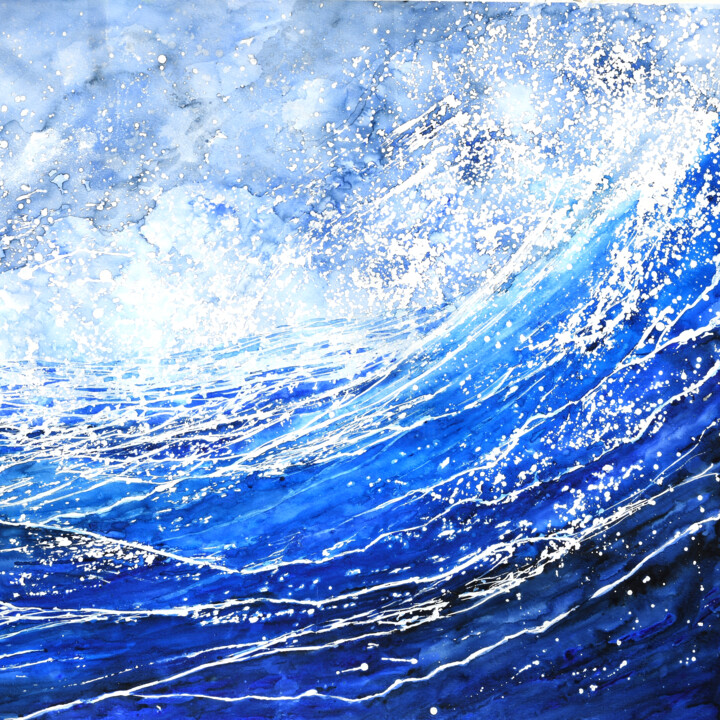 Malarstwo zatytułowany „Tempête en mer Egée” autorstwa Florence Hernandez, Oryginalna praca, Akwarela