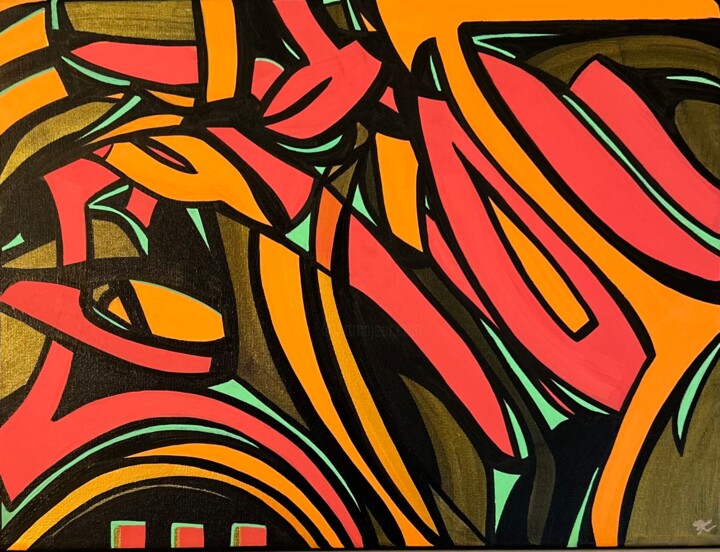 Painting titled "Fuego sous les trop…" by Florence Laffont, Original Artwork, Acrylic Mounted on Wood Panel