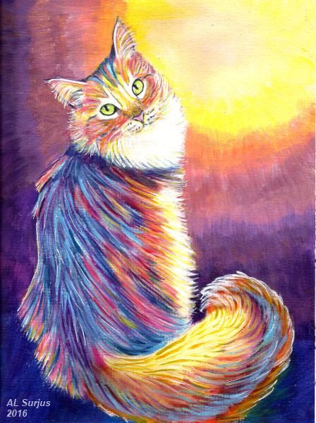 Chat Multicolore Painting By Florence Lyse Surjus Artmajeur