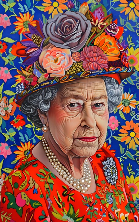 Digital Arts titled "Queen Elisabeth II…" by Florence Oulhiou, Original Artwork, AI generated image