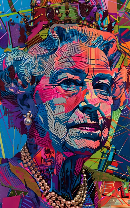 Arts numériques intitulée "Queen Elisabeth II…" par Florence Oulhiou, Œuvre d'art originale, Image générée par l'IA