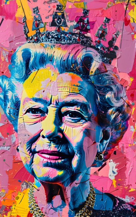 Arts numériques intitulée "Queen Elisabeth II…" par Florence Oulhiou, Œuvre d'art originale, Image générée par l'IA