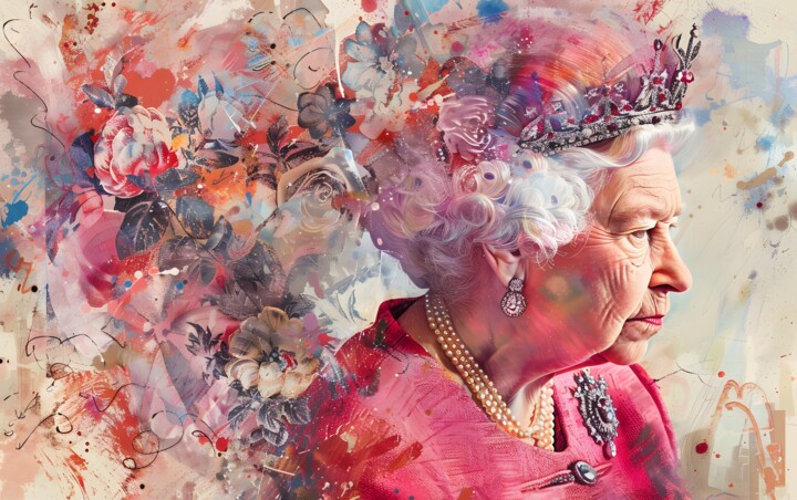 Arts numériques intitulée "Queen Elisabeth II…" par Florence Oulhiou, Œuvre d'art originale, Image générée par l'IA