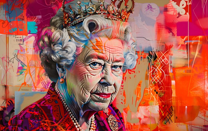 Arts numériques intitulée "Queen Elisabeth II…" par Florence Oulhiou, Œuvre d'art originale, Image générée par l'IA