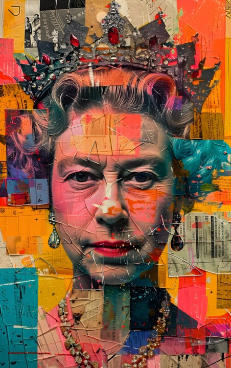 Arts numériques intitulée "Queen Elisabeth II…" par Florence Oulhiou, Œuvre d'art originale, Image générée par l'IA