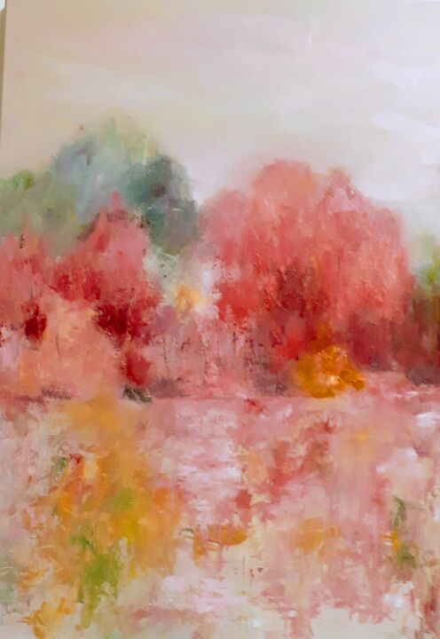 Painting titled "PAYSAGE ROSE" by Florence Crespy, Original Artwork, Oil