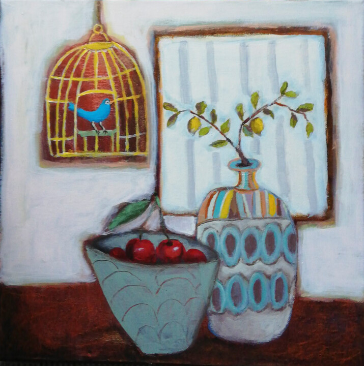 Schilderij getiteld "Blue Bird" door Florentina-Maria Popescu, Origineel Kunstwerk, Acryl