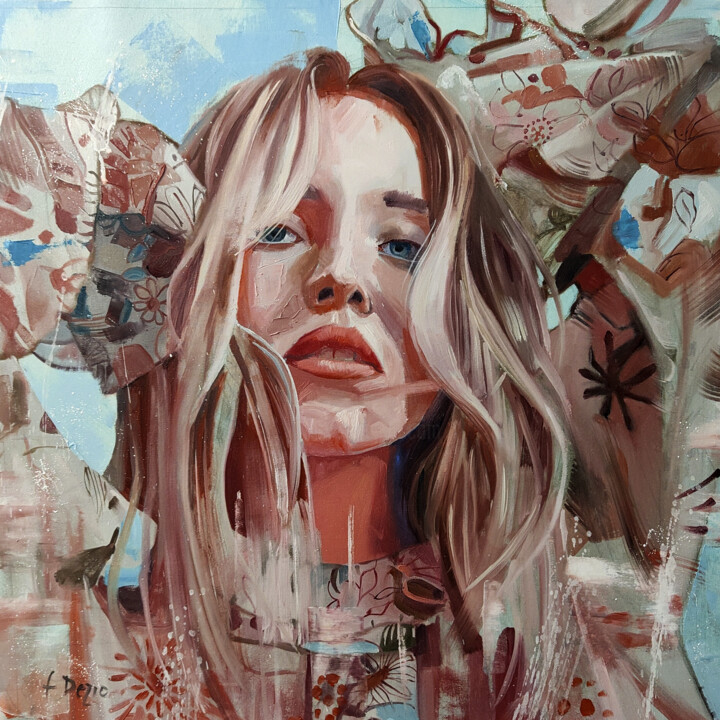 Schilderij getiteld "Sydney Sweeney 2" door Francesco Dezio, Origineel Kunstwerk, Olie