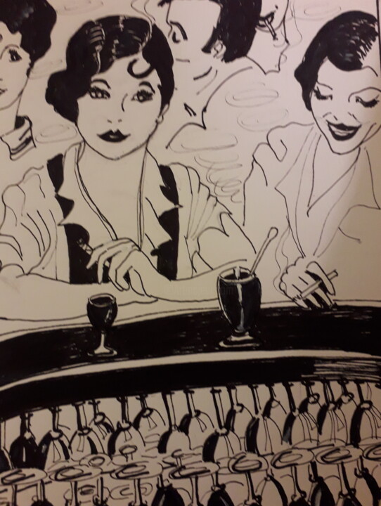 Dibujo titulada "jeunes femmes au co…" por Francine Bois, Obra de arte original, Tinta